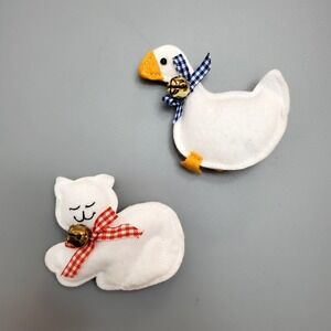Vintage Felt Magnets With‎ Bells ♡ Duck & Kitten ♡ ADORABLE